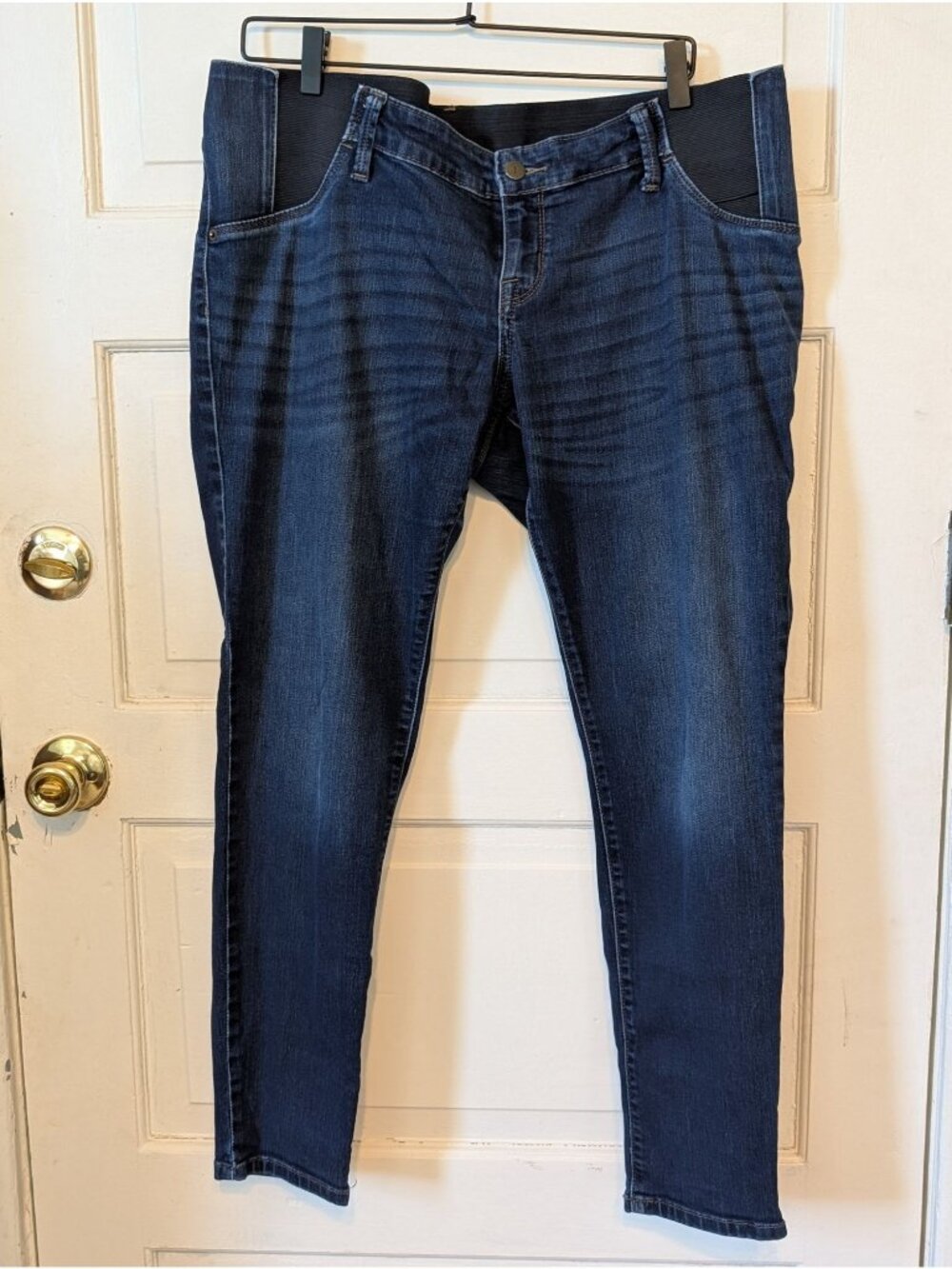 Isabel Maternity Jeans Size 12/31 Dark Wash Stretch Denim Elastic Side Panels